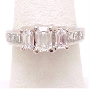 FINAL REDUCTION $1200/Zales 14k 1ct TCW EMERALD CUT DIAMOND 3 STONE R…